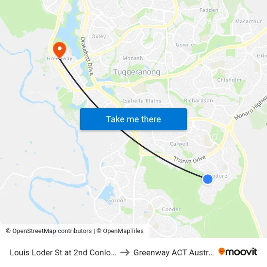 Louis Loder St at 2nd Conlon Cr to Greenway ACT Australia map
