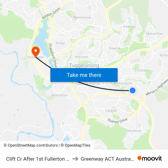 Clift Cr After 1st Fullerton Cr to Greenway ACT Australia map