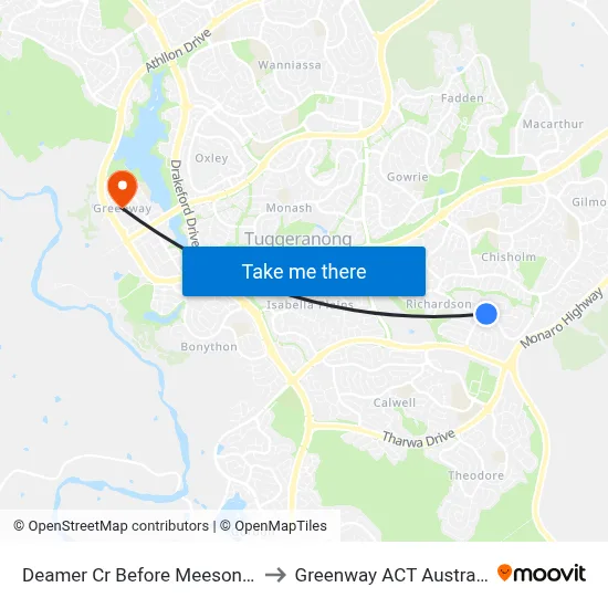Deamer Cr Before Meeson St to Greenway ACT Australia map