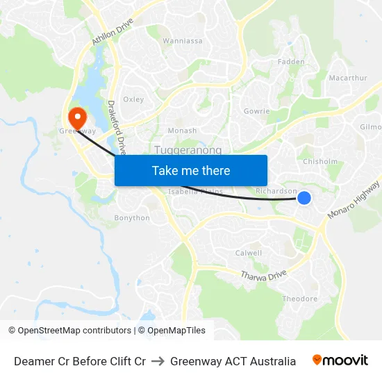 Deamer Cr Before Clift Cr to Greenway ACT Australia map