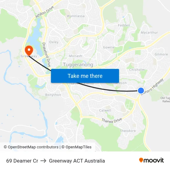 69 Deamer Cr to Greenway ACT Australia map