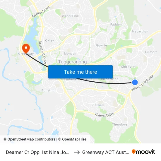 Deamer Cr Opp 1st Nina Jones Cr to Greenway ACT Australia map