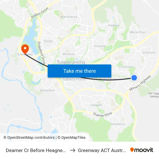 Deamer Cr Before Heagney Cr to Greenway ACT Australia map