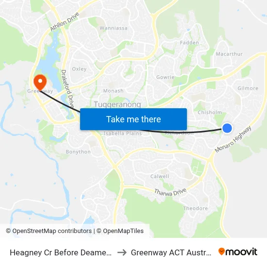 Heagney Cr Before Deamer Cr to Greenway ACT Australia map