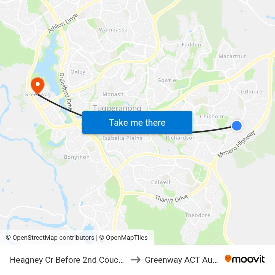 Heagney Cr Before 2nd Couchman Cr to Greenway ACT Australia map