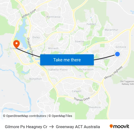 Gilmore Ps Heagney Cr to Greenway ACT Australia map