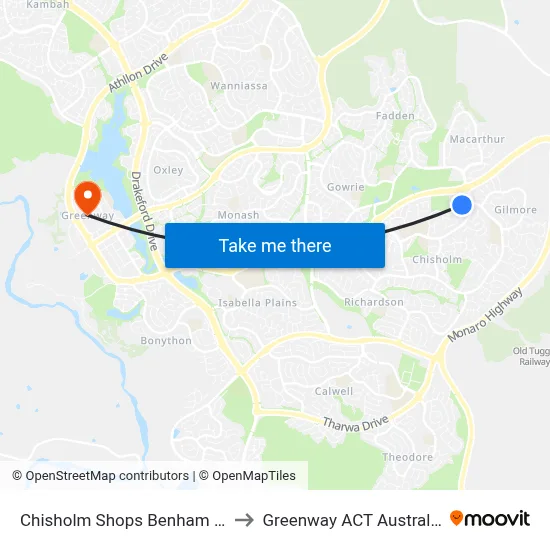 Chisholm Shops Benham St to Greenway ACT Australia map