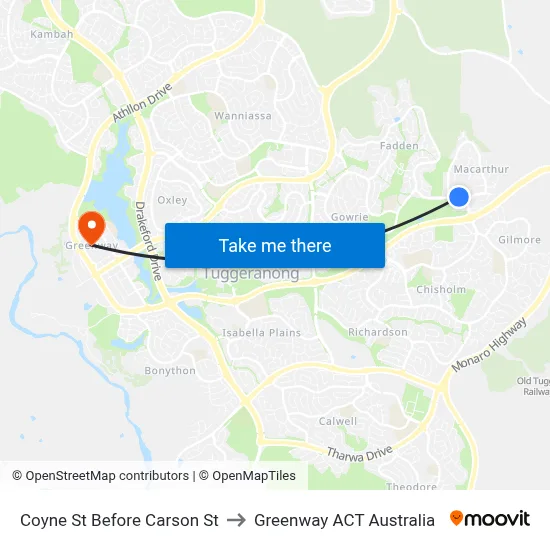Coyne St Before Carson St to Greenway ACT Australia map
