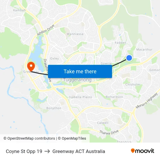 Coyne St Opp 19 to Greenway ACT Australia map