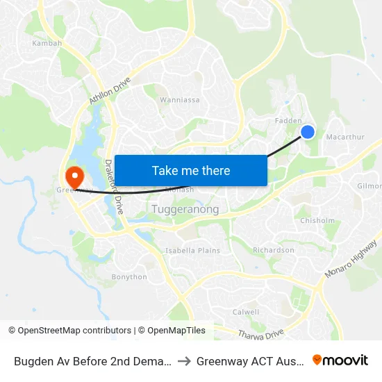 Bugden Av Before 2nd Demaine Cr to Greenway ACT Australia map