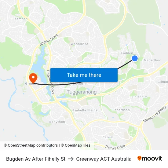Bugden Av After Fihelly St to Greenway ACT Australia map