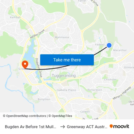 Bugden Av Before 1st Mullan St to Greenway ACT Australia map