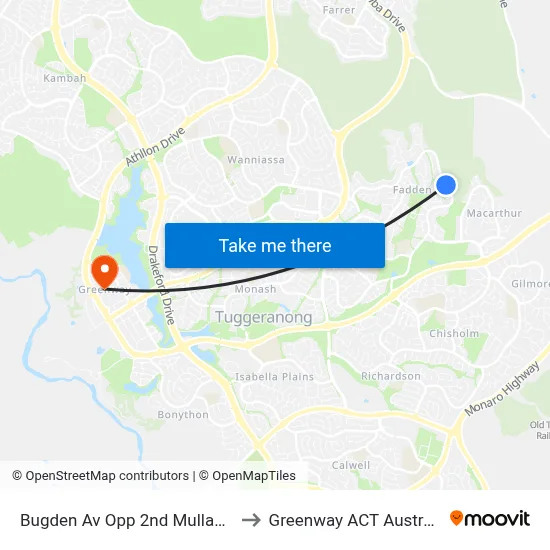 Bugden Av Opp 2nd Mullan St to Greenway ACT Australia map