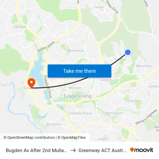 Bugden Av After 2nd Mullan St to Greenway ACT Australia map