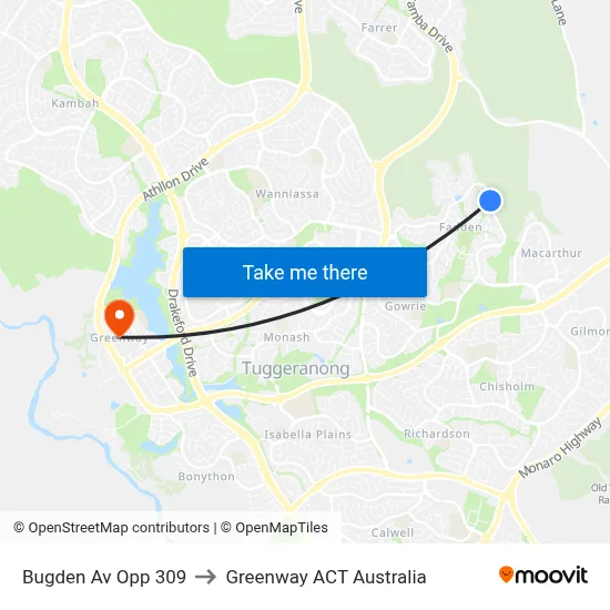 Bugden Av Opp 309 to Greenway ACT Australia map