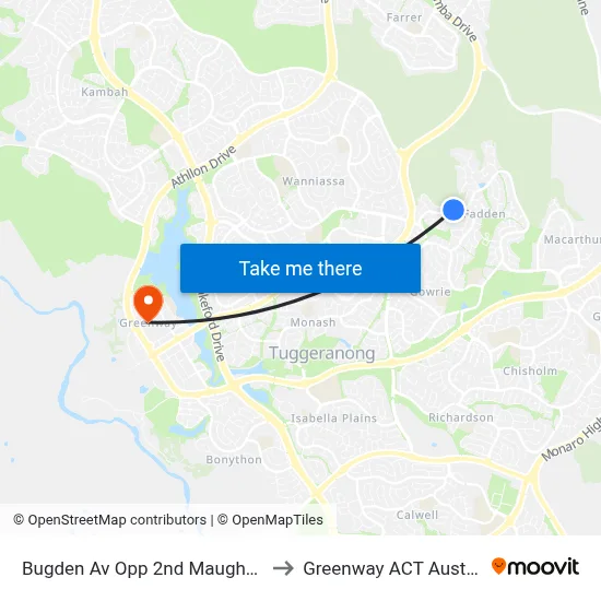 Bugden Av Opp 2nd Maughan Cr to Greenway ACT Australia map