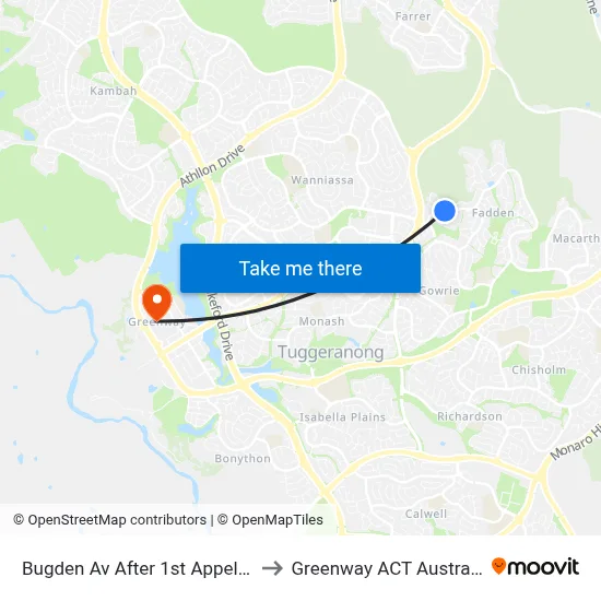 Bugden Av After 1st Appel Cr to Greenway ACT Australia map