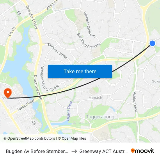 Bugden Av Before Sternberg Cr to Greenway ACT Australia map