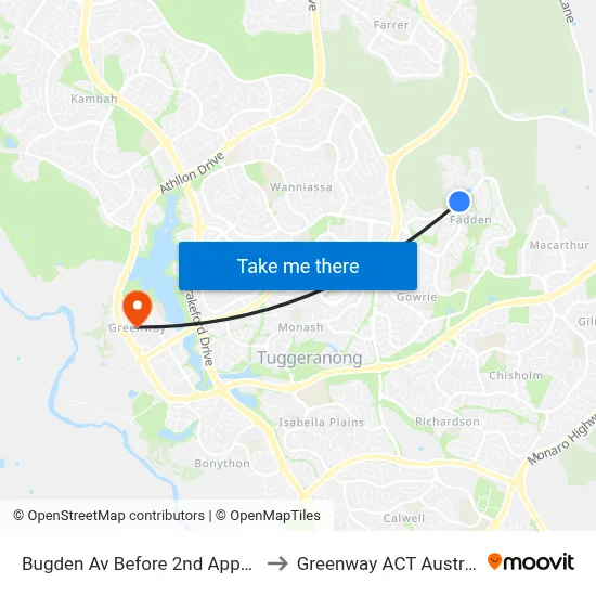Bugden Av Before 2nd Appel Cr to Greenway ACT Australia map
