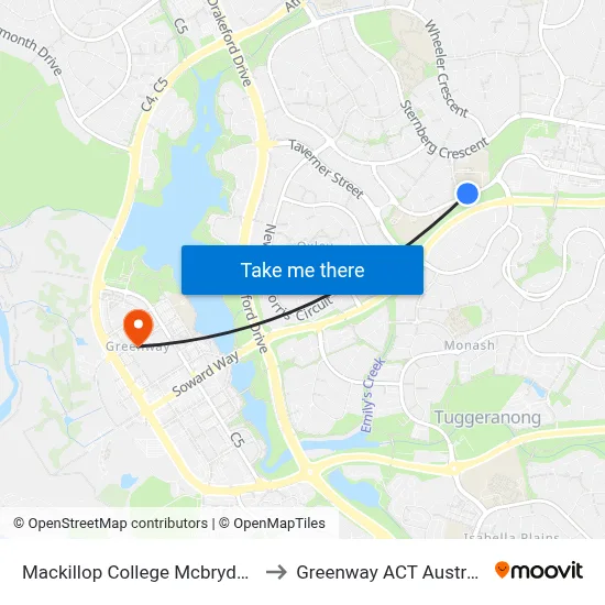 Mackillop College Mcbryde Cr to Greenway ACT Australia map