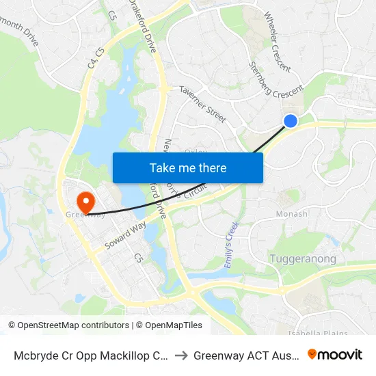 Mcbryde Cr Opp Mackillop College to Greenway ACT Australia map