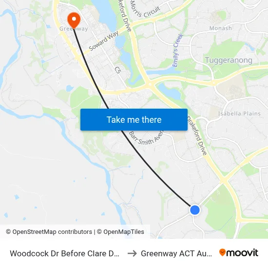 Woodcock Dr Before Clare Dennis Av to Greenway ACT Australia map