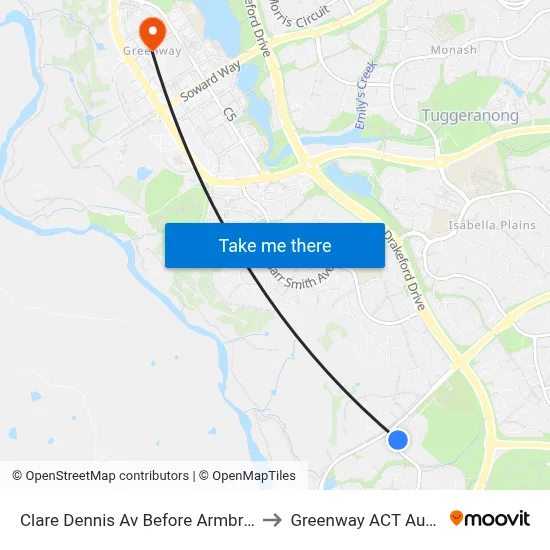 Clare Dennis Av Before Armbruster St to Greenway ACT Australia map