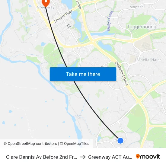 Clare Dennis Av Before 2nd Fred Ln Cr to Greenway ACT Australia map