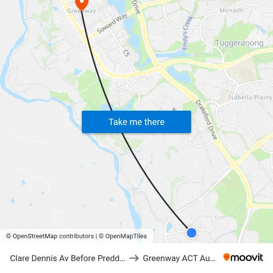 Clare Dennis Av Before Preddey Way to Greenway ACT Australia map