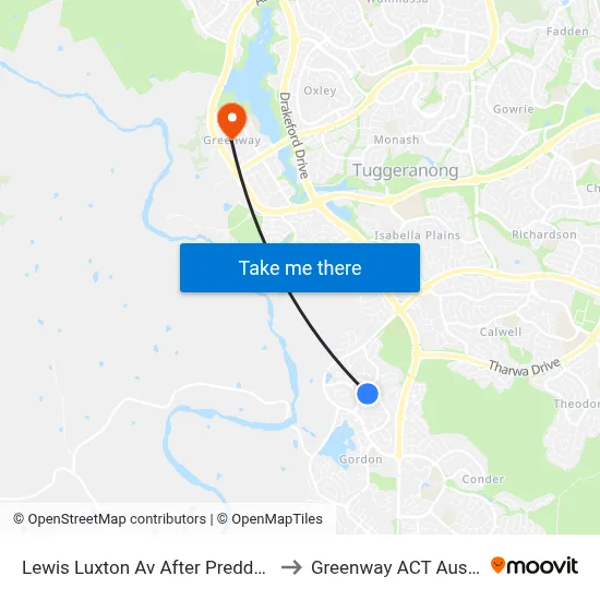 Lewis Luxton Av After Preddey Way to Greenway ACT Australia map