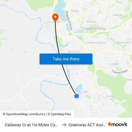 Callaway Cr at 1st Myles Connell Cr to Greenway ACT Australia map