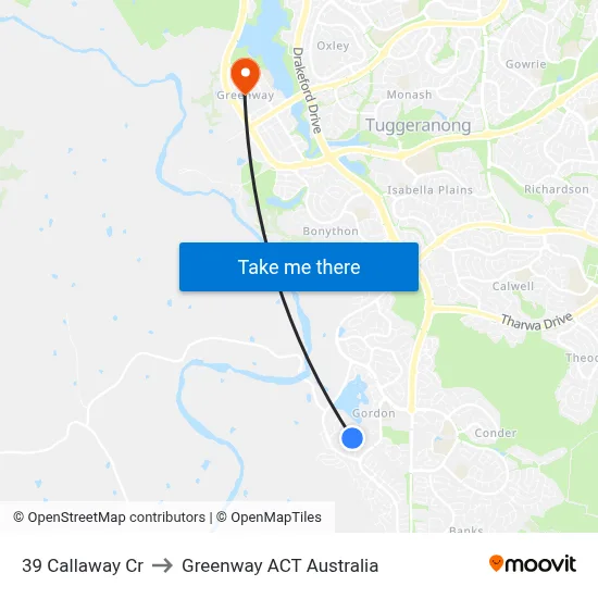 39 Callaway Cr to Greenway ACT Australia map