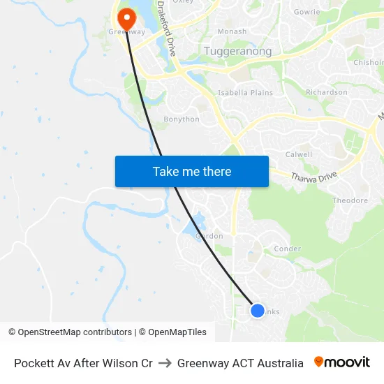 Pockett Av After Wilson Cr to Greenway ACT Australia map