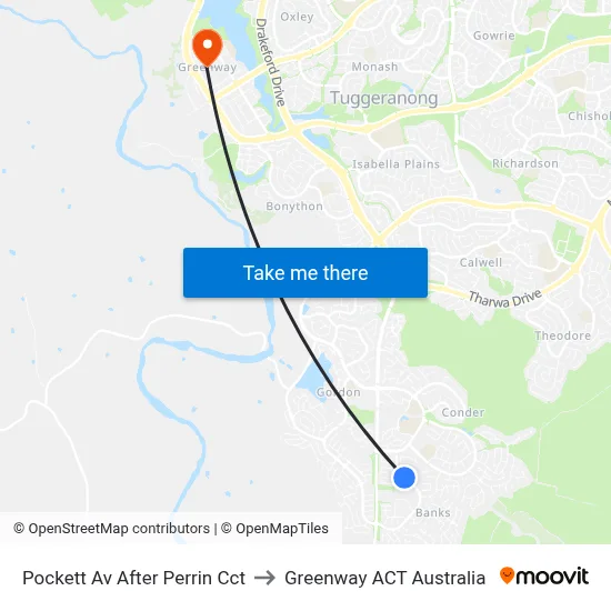 Pockett Av After Perrin Cct to Greenway ACT Australia map