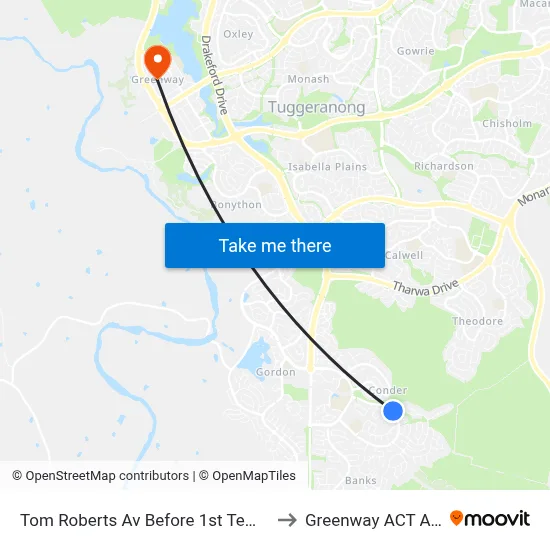 Tom Roberts Av Before 1st Templestowe Av to Greenway ACT Australia map