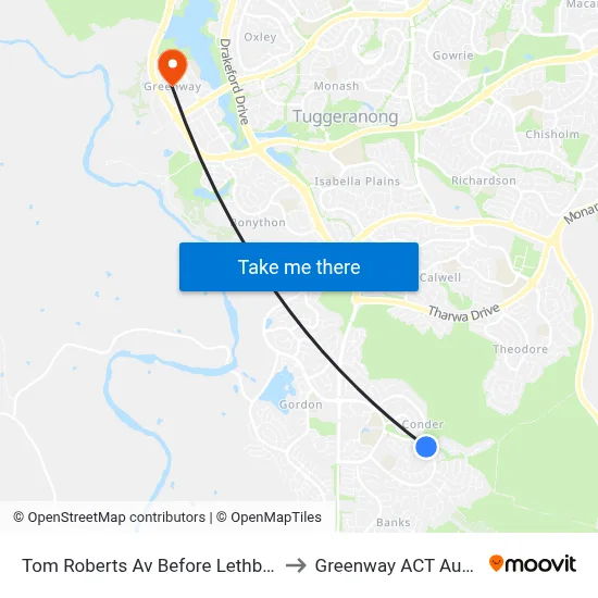 Tom Roberts Av Before Lethbridge St to Greenway ACT Australia map