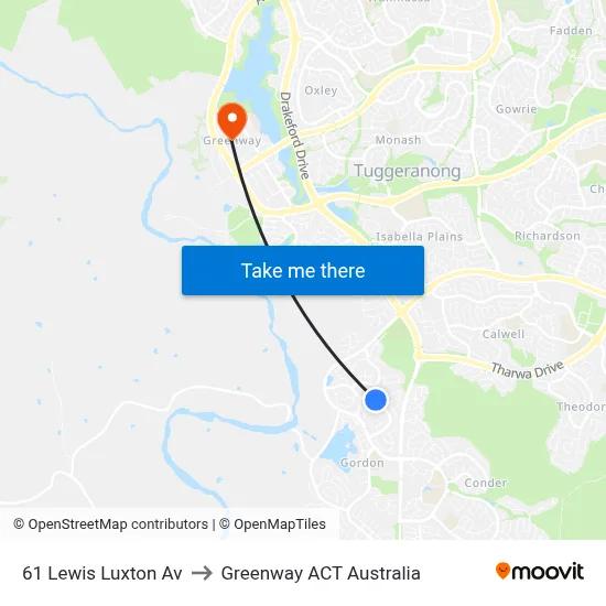 61 Lewis Luxton Av to Greenway ACT Australia map