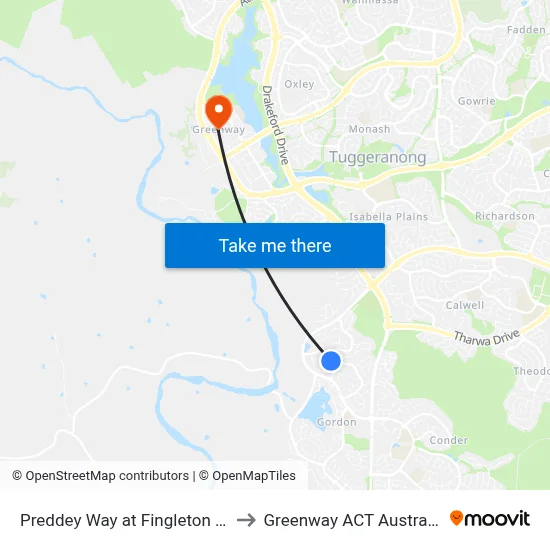 Preddey Way at Fingleton Cr to Greenway ACT Australia map