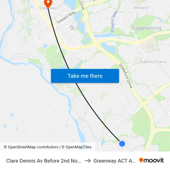 Clare Dennis Av Before 2nd Noel Ryan Gdn to Greenway ACT Australia map