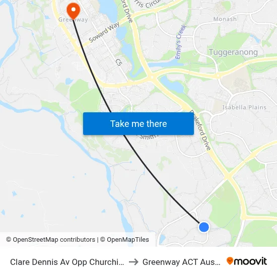 Clare Dennis Av Opp Churchill Way to Greenway ACT Australia map