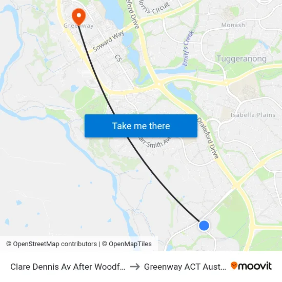 Clare Dennis Av After Woodfull Lp to Greenway ACT Australia map