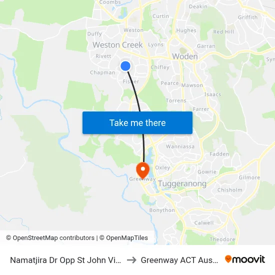 Namatjira Dr Opp St John Vianney to Greenway ACT Australia map