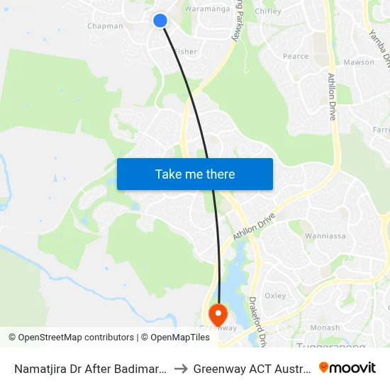 Namatjira Dr After Badimara St to Greenway ACT Australia map