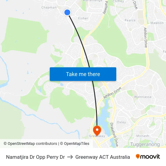 Namatjira Dr Opp Perry Dr to Greenway ACT Australia map