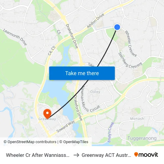 Wheeler Cr After Wanniassa Hs to Greenway ACT Australia map