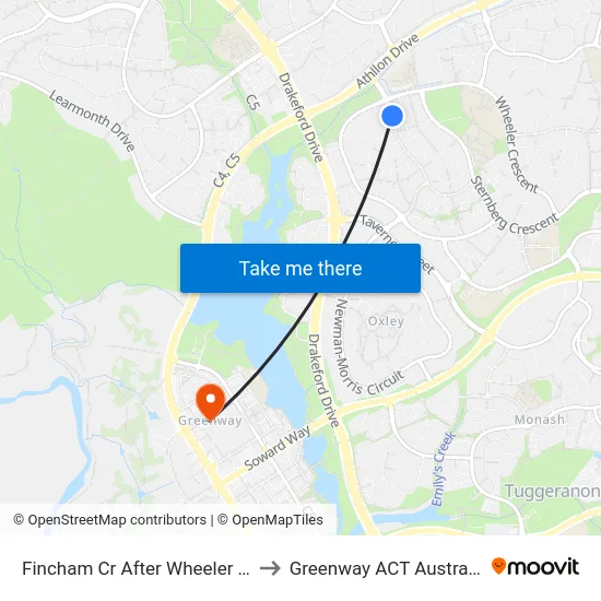Fincham Cr After Wheeler Cr to Greenway ACT Australia map