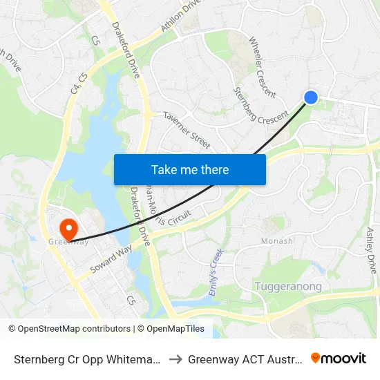 Sternberg Cr Opp Whiteman Cr to Greenway ACT Australia map