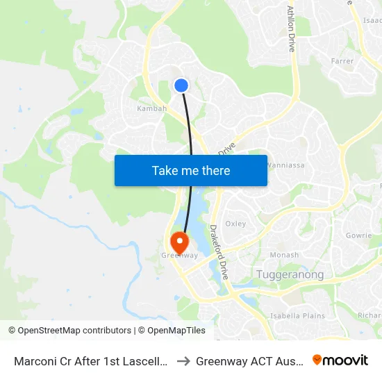 Marconi Cr After 1st Lascelles Cct to Greenway ACT Australia map