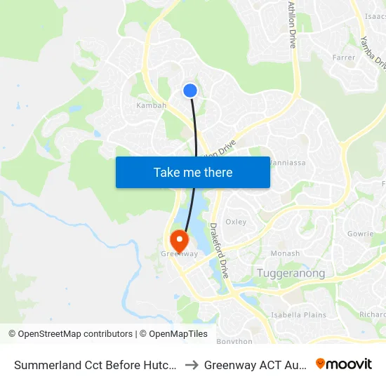 Summerland Cct Before Hutchison Cr to Greenway ACT Australia map