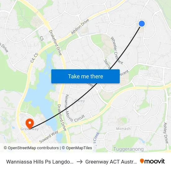 Wanniassa Hills Ps Langdon Av to Greenway ACT Australia map